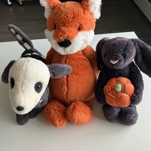 Plush Animal Toy Set - Orange Fox, Black Bunny jelly cat